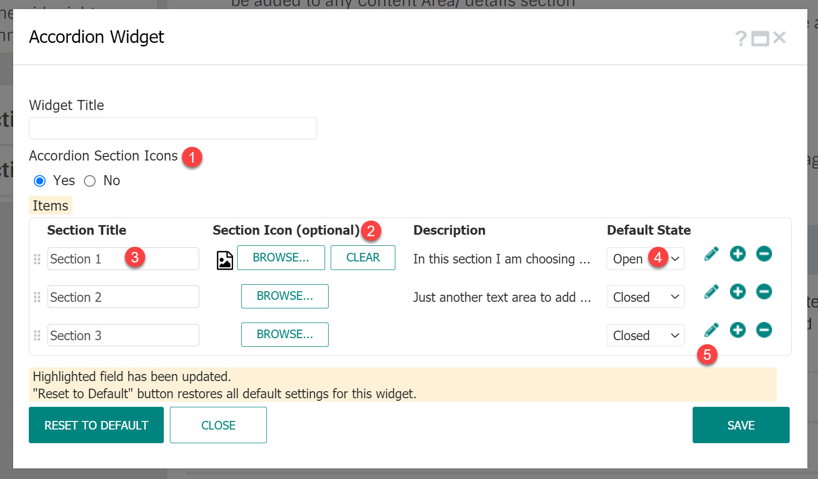 Accordion widget with directions